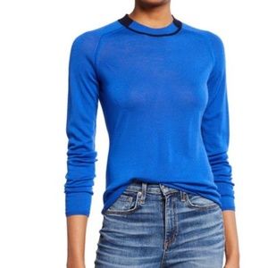 Rag & Bone Bright Blue & Black Wool Pamela Crew Neck Sweater Women's XXS 2XS NEW